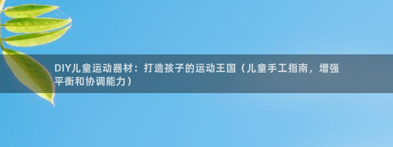 意昂3科技：DIY儿童运动器材：打造孩子的运动王国（
